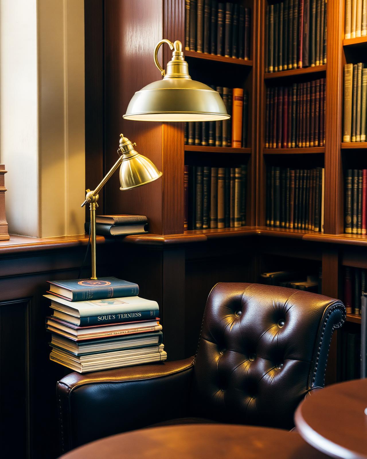 De boekenwand en lange tafels in Café Belcampo